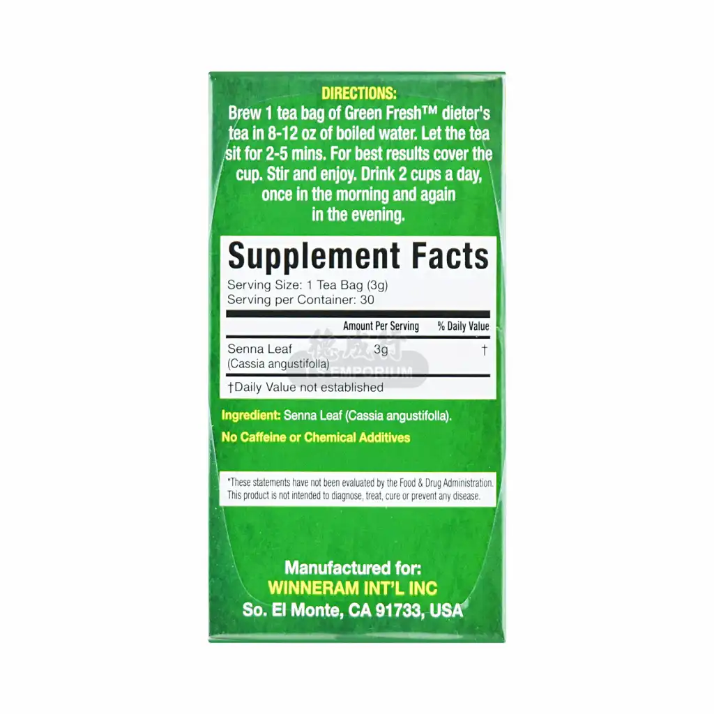 WINNERAM GREEN FRESH Extra Strength Herbal Dieter's Tea (30 Tea Bags) 90g