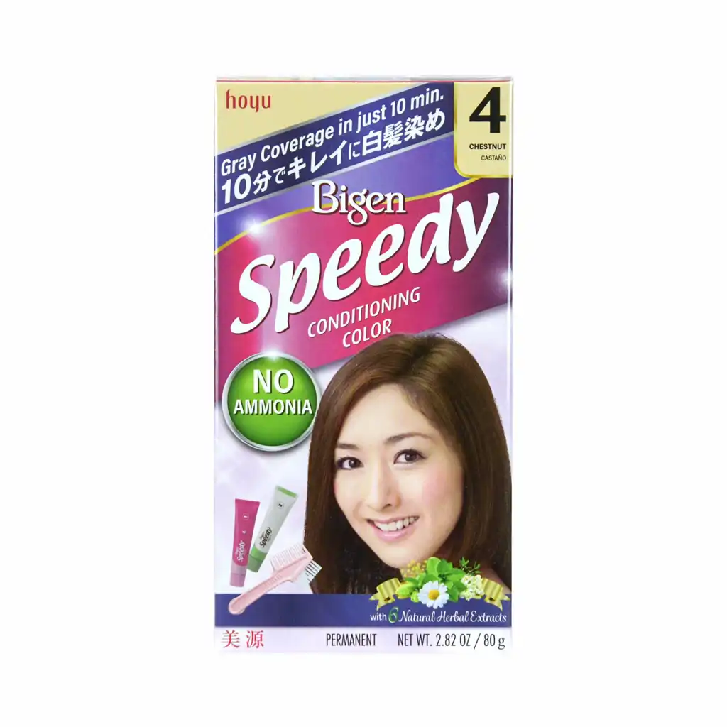 BIGEN Speedy Speedy Conditioning Color with a Set of Hair Dye Tool (#4 Chestnut) 80g