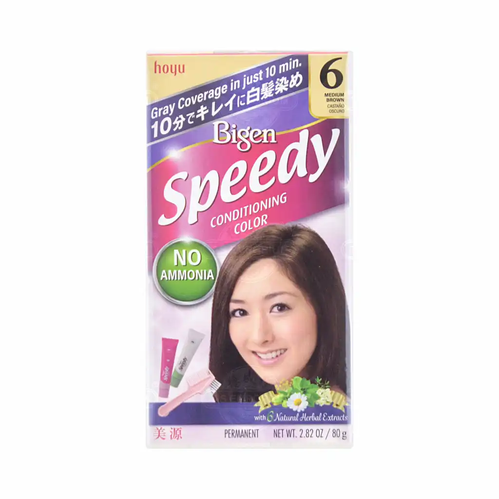 BIGEN Speedy Speedy Conditioning Color with a Set of Hair Dye Tool (#6 Medium Brown) 80g