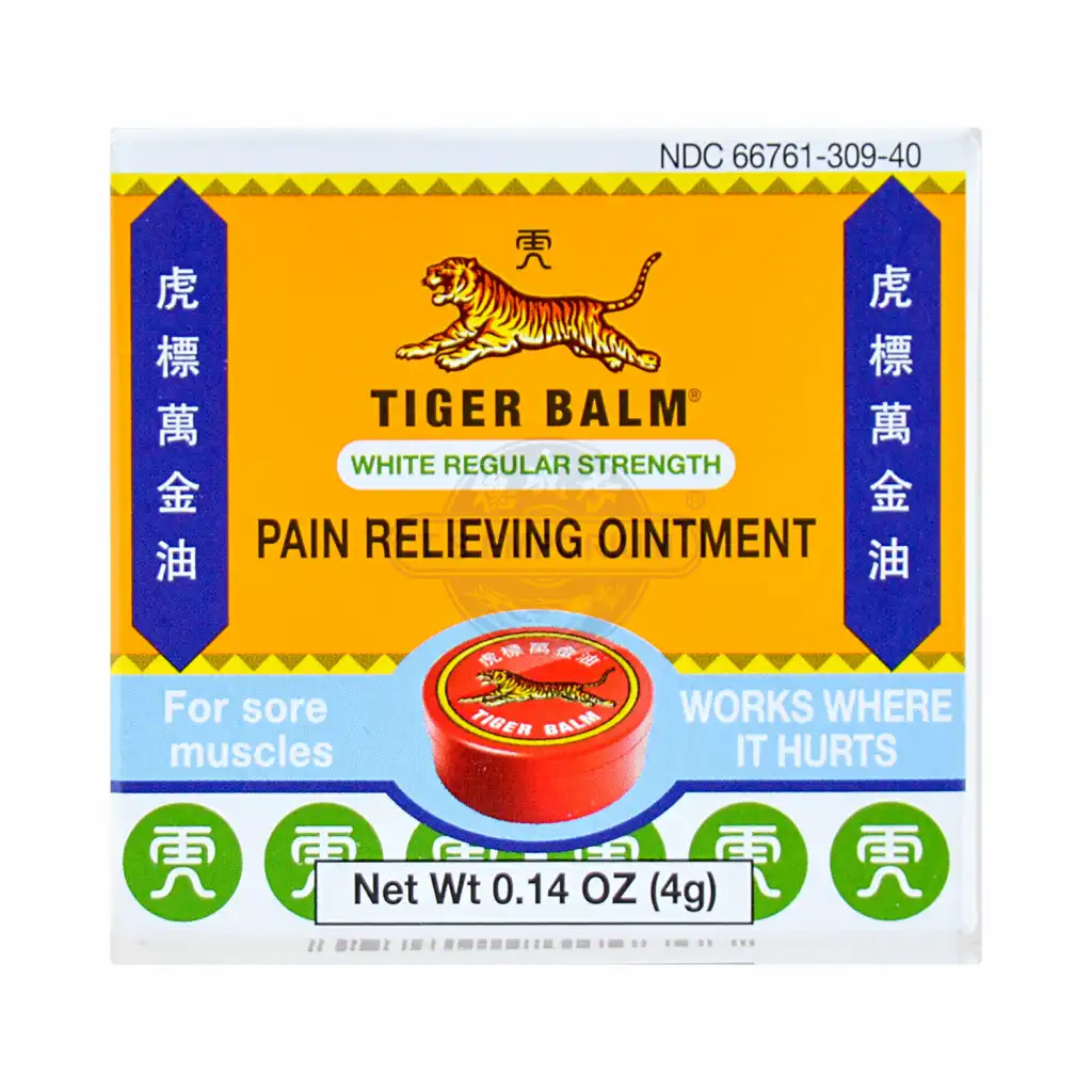 TIGER BALM Pain Relieving Ointment, White Regular Strength for sore muscles 4g