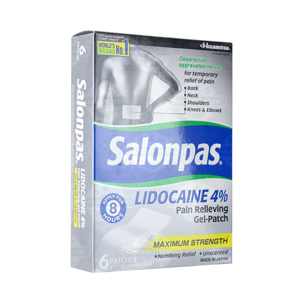 SALONPAS Lidocaine 4 Pain Relieving Gel Patch 10X14cm 6 Patches