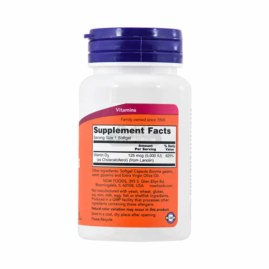 NOW美国诺奥 维生素D-3软胶囊 125mcgX120粒