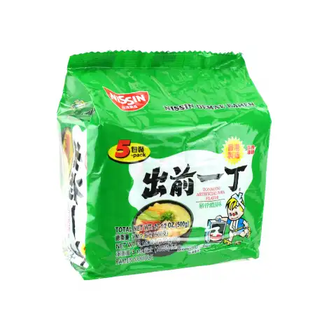 NISSIN Demae Ramen Noodle with Soup Base, Tonkotsu Pork Flavor 5pcs/500g