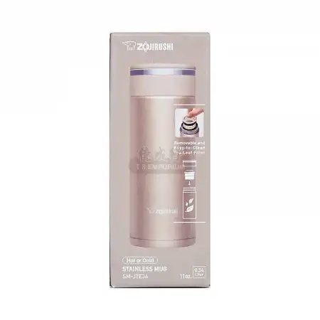 ZOJIRUSHI Stainless Mug with Tea Leaf Filter - Pink Champagne 11oz / 0.34L (SM-JTE34-PX)