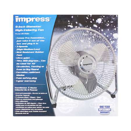 IMPRESS 9 Inch High-Velocity Electric Fan in Silver (IM-709V